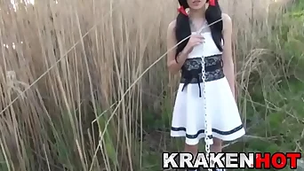 Krakenhot - Submission of a chained brunette teen outdoor