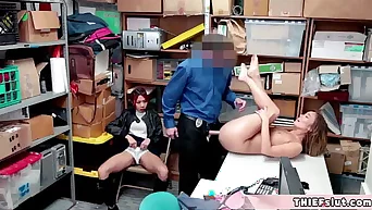 A cute chinese shoplifter and her blonde friend caught